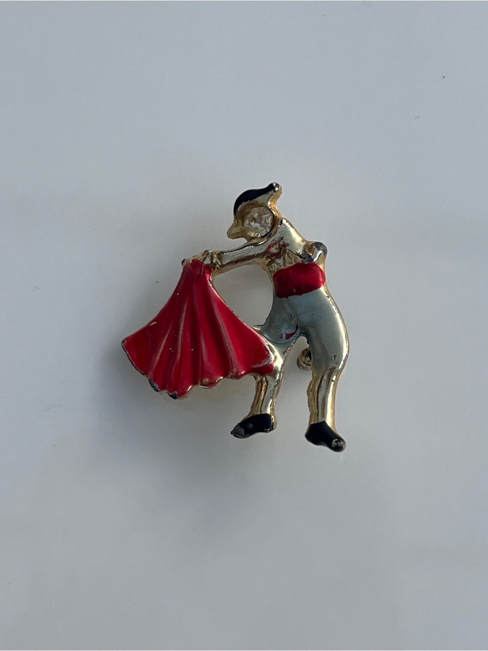 Vintage Enamel Matador Brooch Pin | Red Black Gold Tone Dancer
